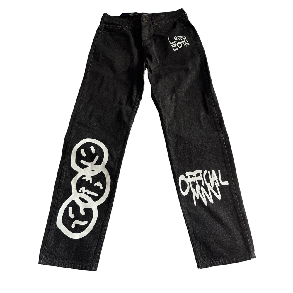 NWT Boohoo Man Black Jeans Sz 32 Men's Smiley Face Lmtd Edition